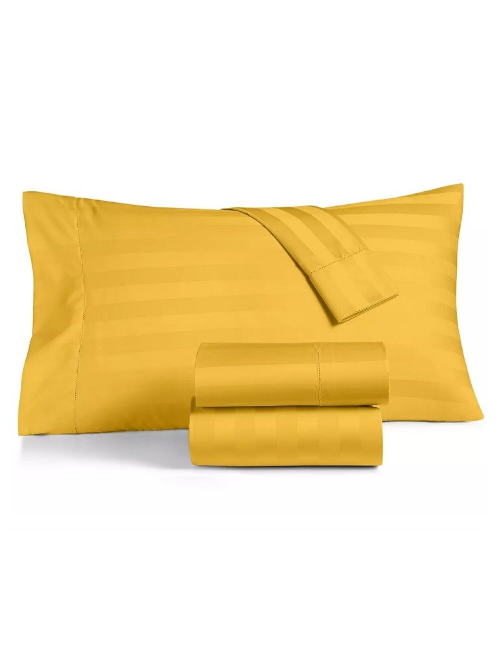 Charter Club Damask 550TC Cotton CAL KING X-Deep Sheet Set SAFFRON YELLOW STRIPE